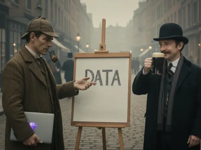 Sherlock Holmes working on his laptop