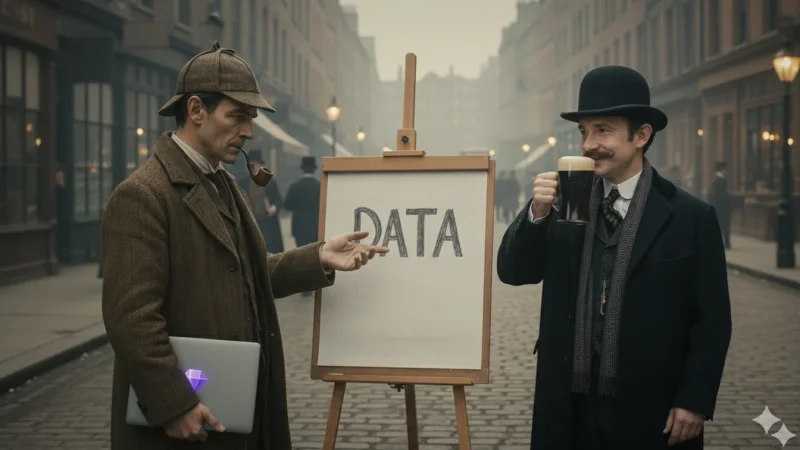 Sherlock Holmes working on his laptop