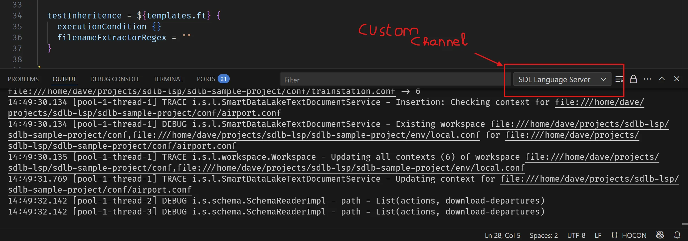 screenshot of logs streaming in VSCode