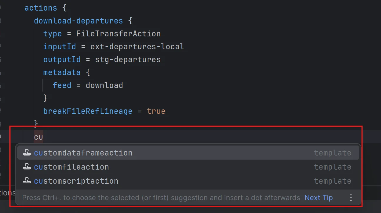 Screenshot of a template getting generated